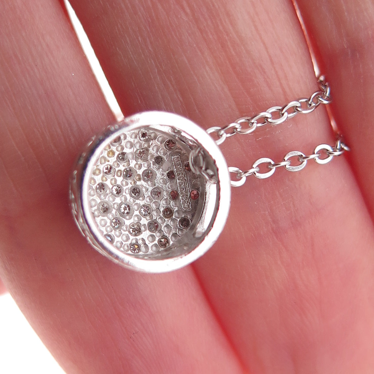 925 Sterling Silver Mexico Real Round-Cut Diamond Cable Chain Necklace 18"