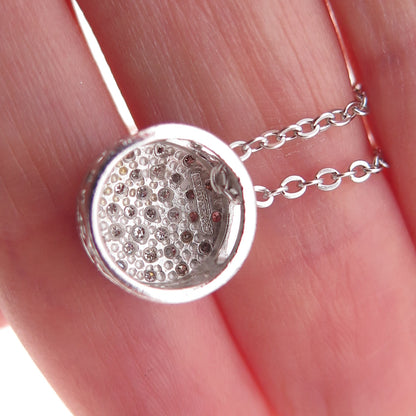 925 Sterling Silver Mexico Real Round-Cut Diamond Cable Chain Necklace 18"
