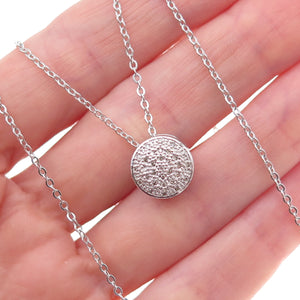 925 Sterling Silver Mexico Real Round-Cut Diamond Cable Chain Necklace 18"