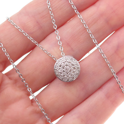 925 Sterling Silver Mexico Real Round-Cut Diamond Cable Chain Necklace 18"