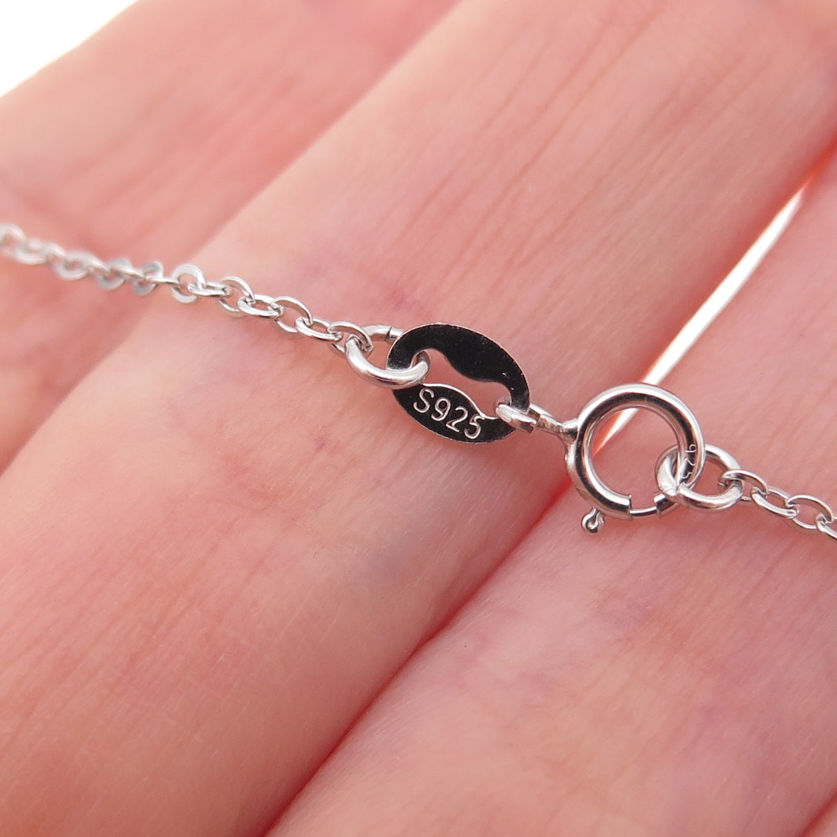 925 Sterling Silver Mexico Real Round-Cut Diamond Cable Chain Necklace 18"