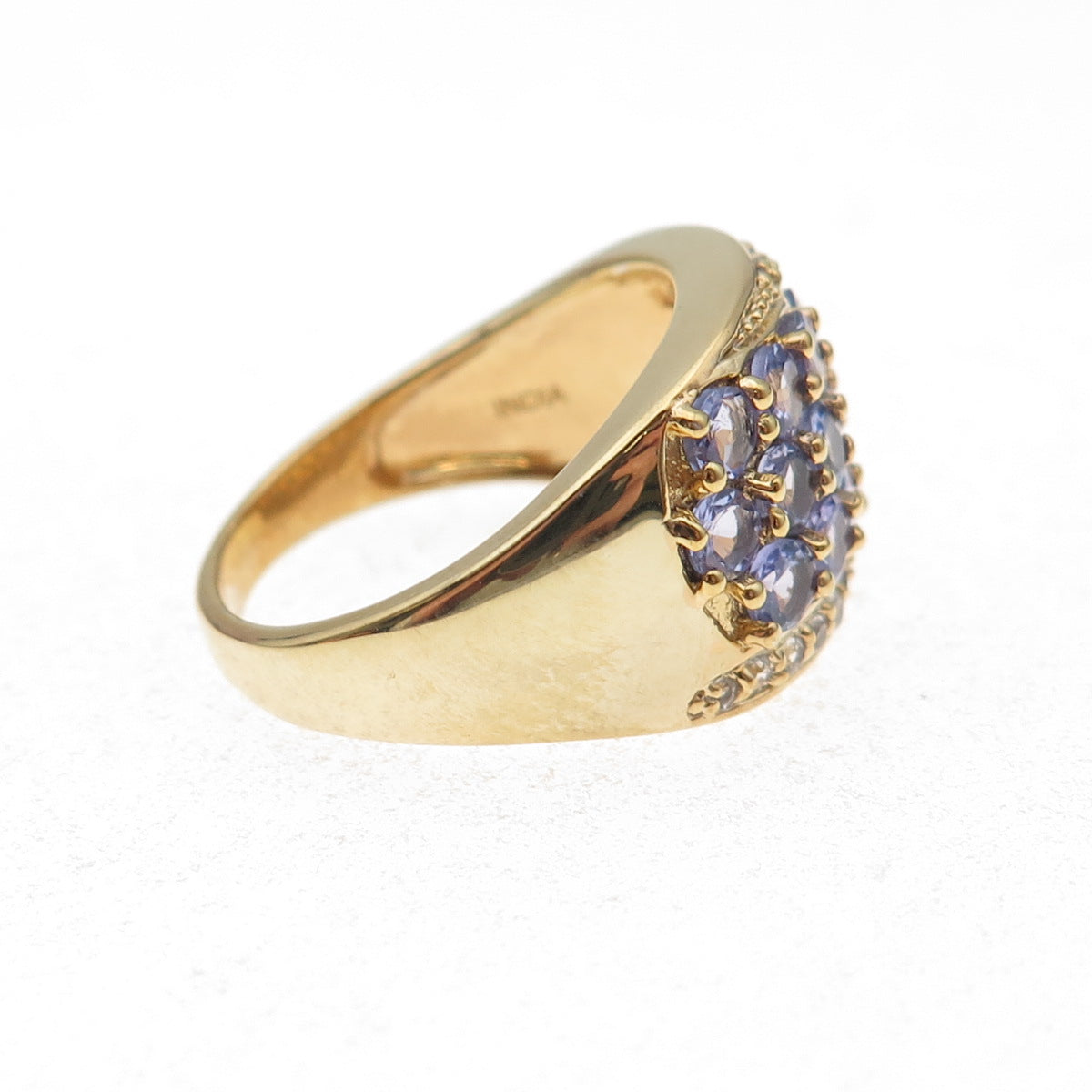 925 Sterling Silver Gold Plated Real Tanzanite & White Topaz Ring Size 8