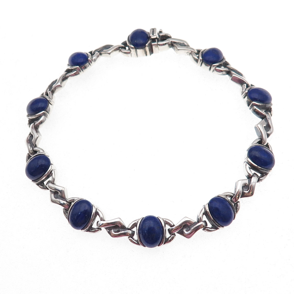 Michelle Albala 925 Sterling Silver Vintage Real Lapis Oxidized Bracelet 7.25"