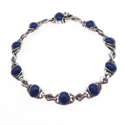 Michelle Albala 925 Sterling Silver Vintage Real Lapis Oxidized Bracelet 7.25"