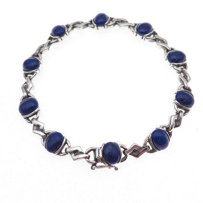 Michelle Albala 925 Sterling Silver Vintage Real Lapis Oxidized Bracelet 7.25"