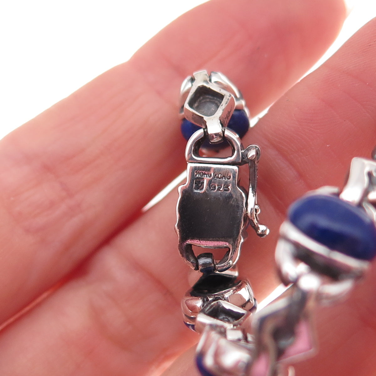 Michelle Albala 925 Sterling Silver Vintage Real Lapis Oxidized Bracelet 7.25"