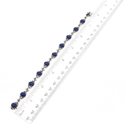 Michelle Albala 925 Sterling Silver Vintage Real Lapis Oxidized Bracelet 7.25"