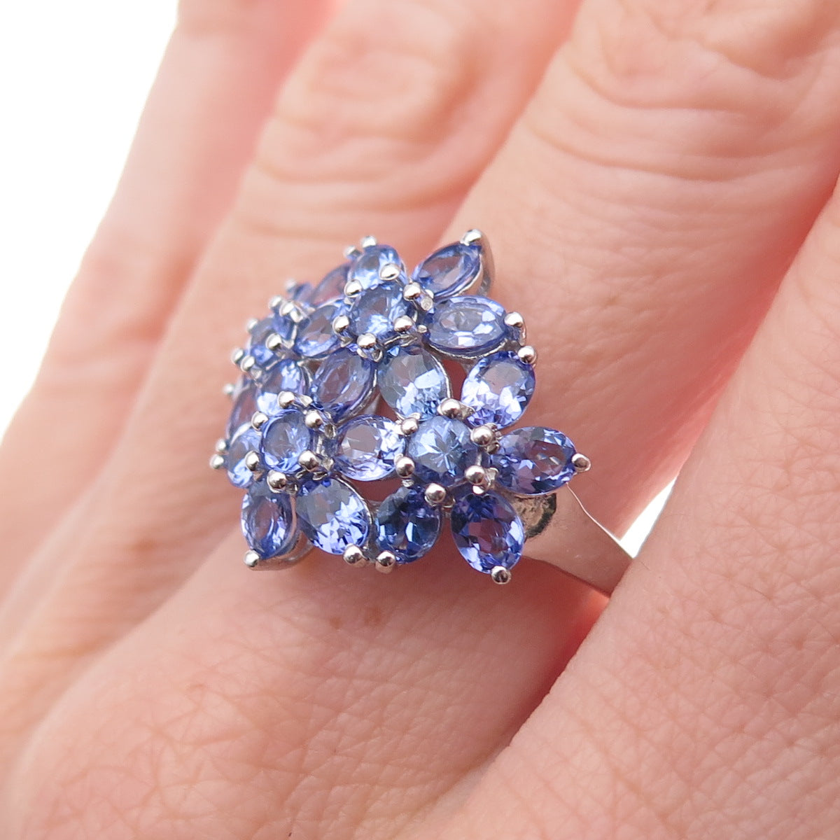 Chuck Clemency 925 Sterling Silver Real Oval & Round-Cut Tanzanite Ring Size 8