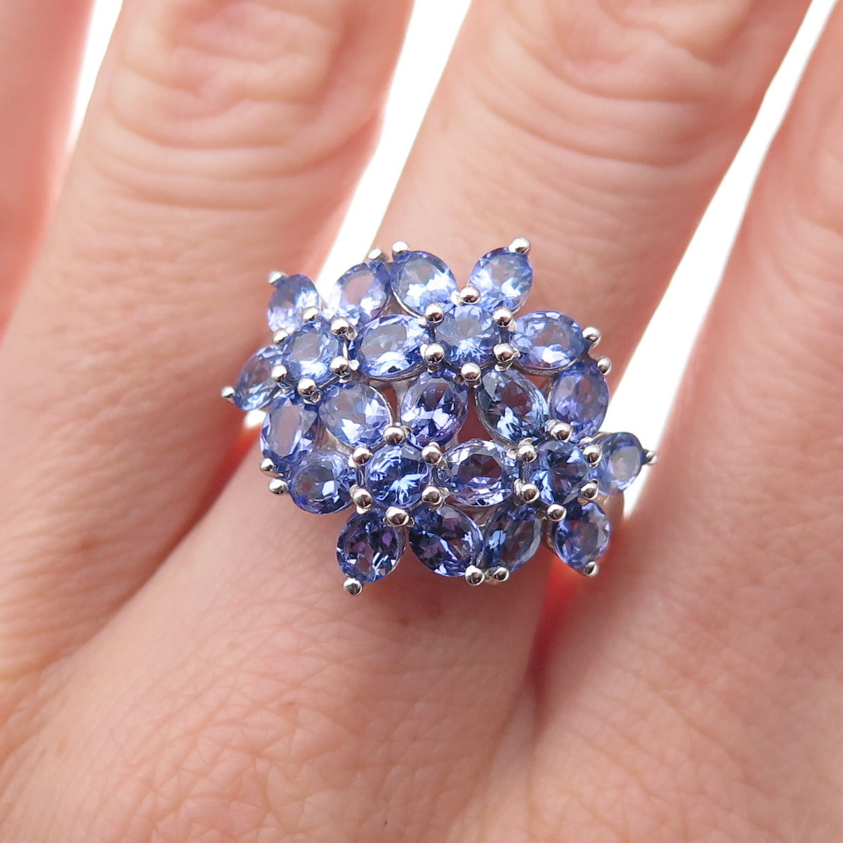 Chuck Clemency 925 Sterling Silver Real Oval & Round-Cut Tanzanite Ring Size 8