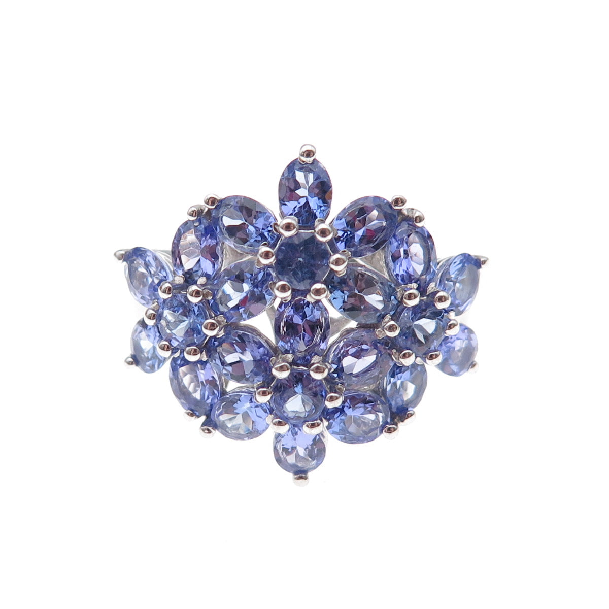 Chuck Clemency 925 Sterling Silver Real Oval & Round-Cut Tanzanite Ring Size 8