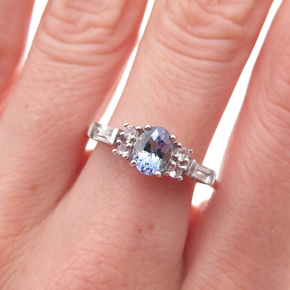 Chuck Clemency 925 Sterling Silver Real Iolite & White Topaz Ring Size 8
