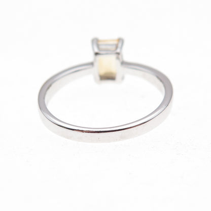 925 Sterling Silver Mexico Real Emerald-Cut Citrine Ring Size 7