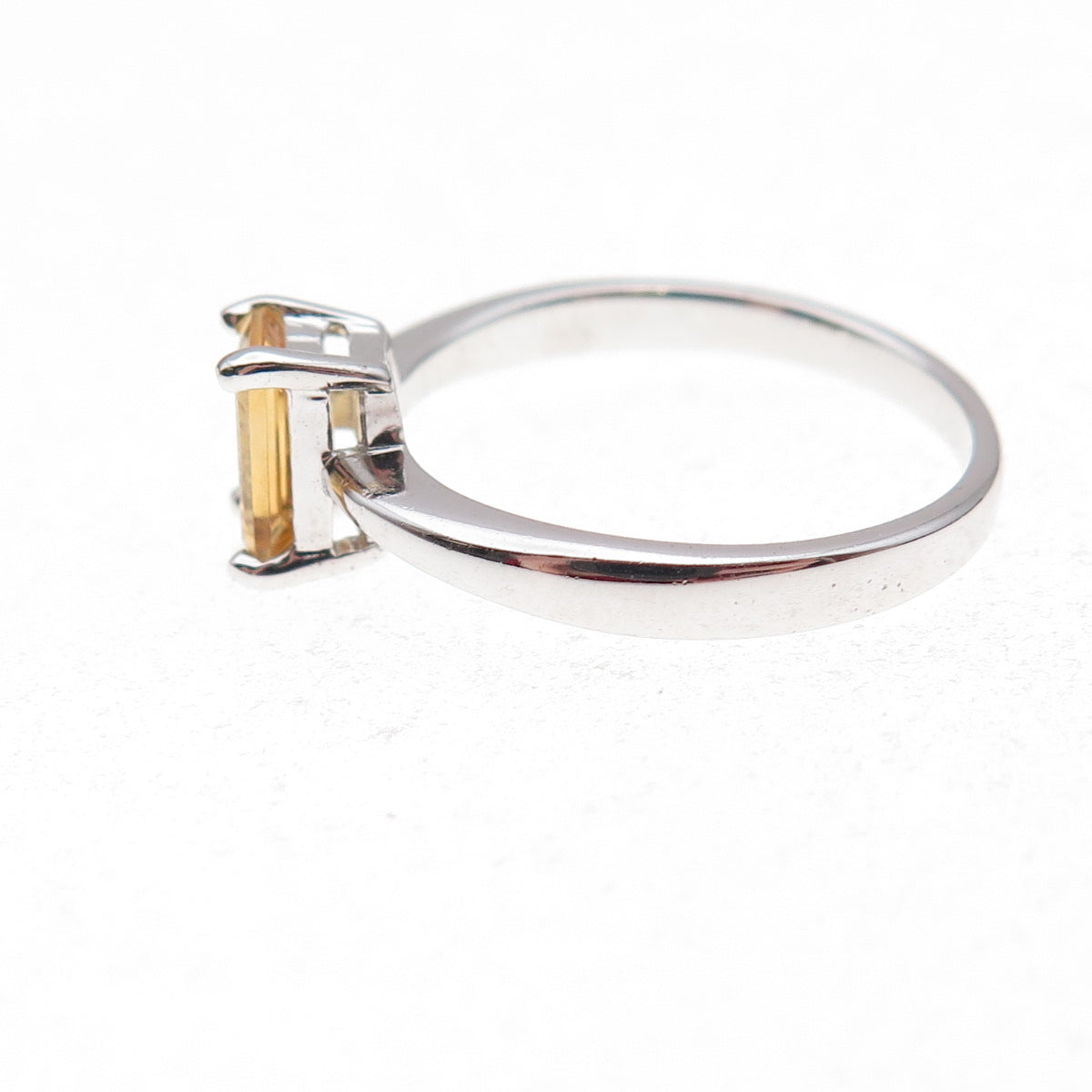925 Sterling Silver Mexico Real Emerald-Cut Citrine Ring Size 7