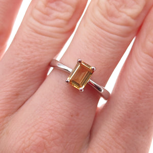 925 Sterling Silver Mexico Real Emerald-Cut Citrine Ring Size 7