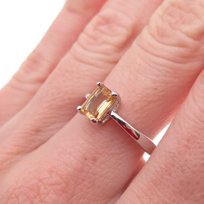 925 Sterling Silver Mexico Real Emerald-Cut Citrine Ring Size 7