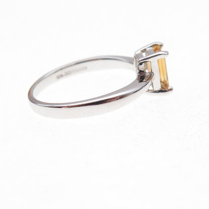 925 Sterling Silver Mexico Real Emerald-Cut Citrine Ring Size 7