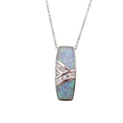 925 Sterling Silver Real Opal & C Z Cable Chain Necklace 18"