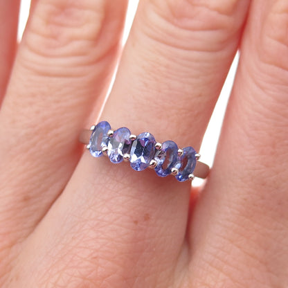 925 Sterling Silver Real Oval-Cut Tanzanite Ring Size 8