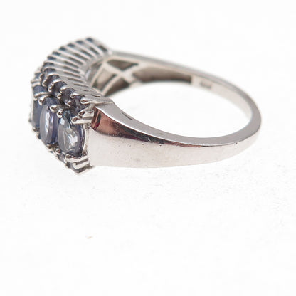 Chuck Clemency 925 Sterling Silver Real Oval & Round-Cut Tanzanite Ring Size 8