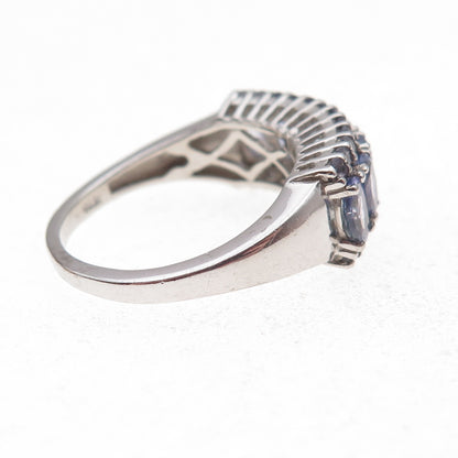 Chuck Clemency 925 Sterling Silver Real Oval & Round-Cut Tanzanite Ring Size 8