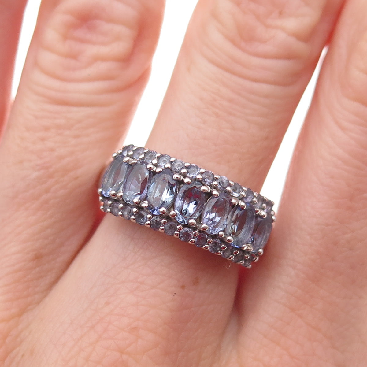 Chuck Clemency 925 Sterling Silver Real Oval & Round-Cut Tanzanite Ring Size 8