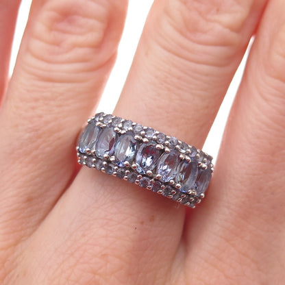 Chuck Clemency 925 Sterling Silver Real Oval & Round-Cut Tanzanite Ring Size 8