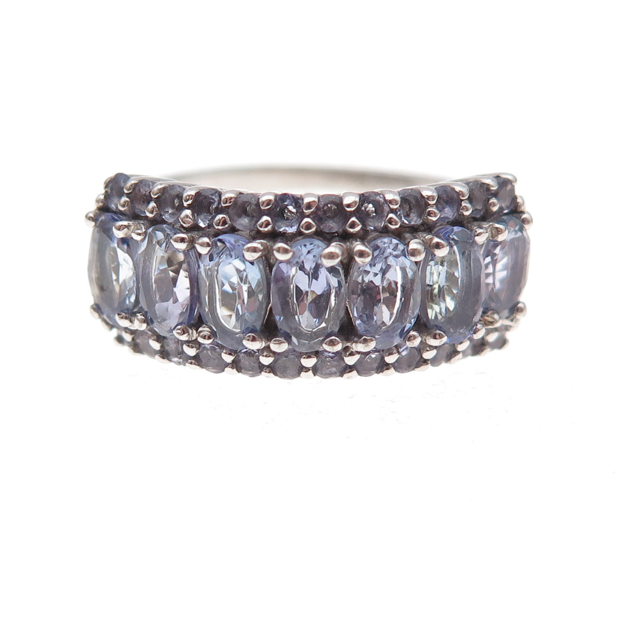 Chuck Clemency 925 Sterling Silver Real Oval & Round-Cut Tanzanite Ring Size 8