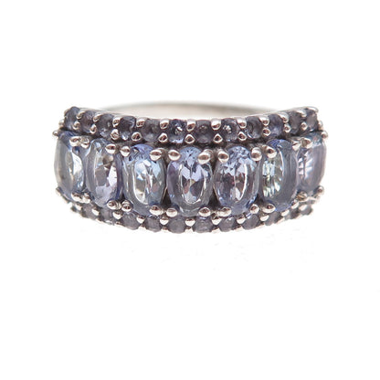 Chuck Clemency 925 Sterling Silver Real Oval & Round-Cut Tanzanite Ring Size 8