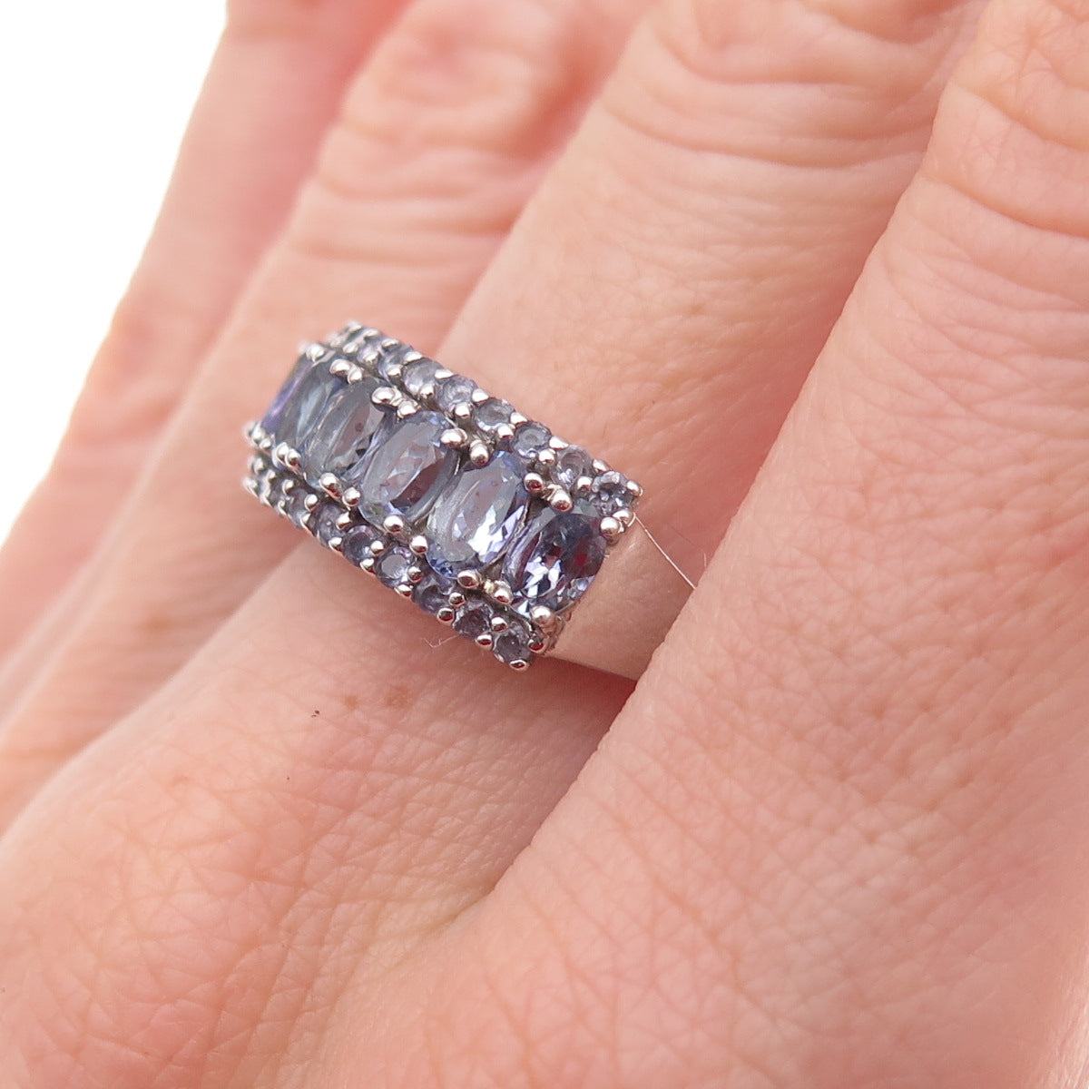 Chuck Clemency 925 Sterling Silver Real Oval & Round-Cut Tanzanite Ring Size 8