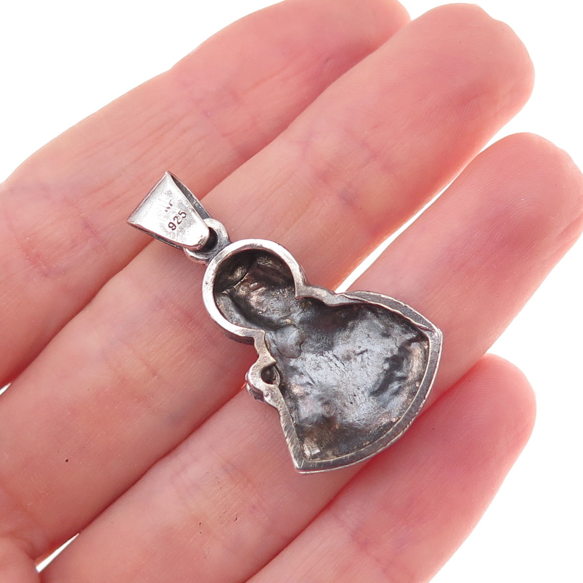 925 Sterling Silver Vintage Real Ruby Saint Barbara Oxidized Charm Pendant