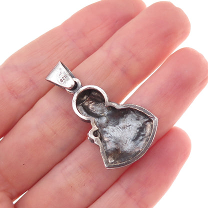 925 Sterling Silver Vintage Real Ruby Saint Barbara Oxidized Charm Pendant