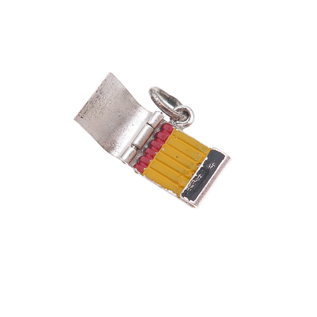 Wells 925 Sterling Antique Art Deco Enamel Hot Tip Matchbook Open Charm Pendant