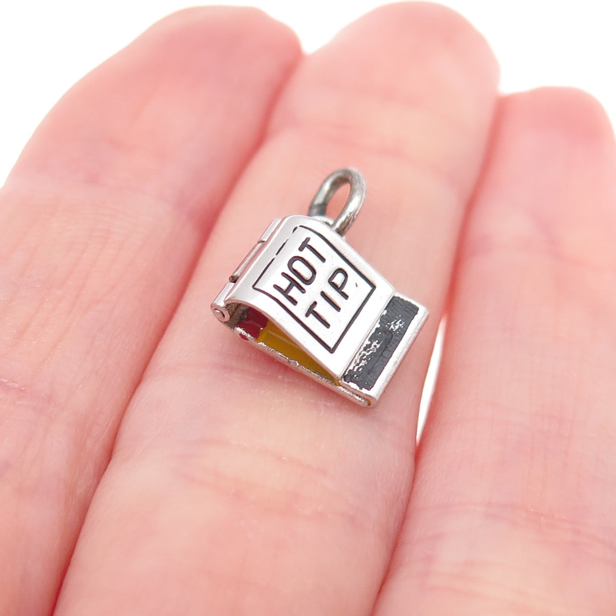 Wells 925 Sterling Antique Art Deco Enamel Hot Tip Matchbook Open Charm Pendant