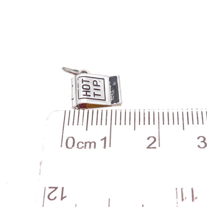 Wells 925 Sterling Antique Art Deco Enamel Hot Tip Matchbook Open Charm Pendant