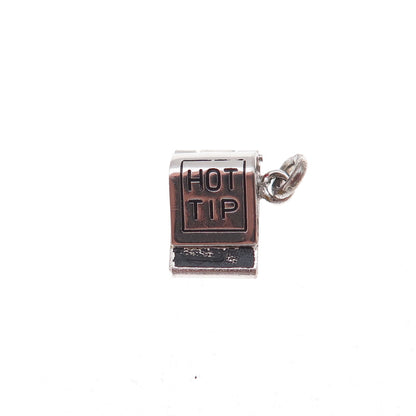 Wells 925 Sterling Antique Art Deco Enamel Hot Tip Matchbook Open Charm Pendant