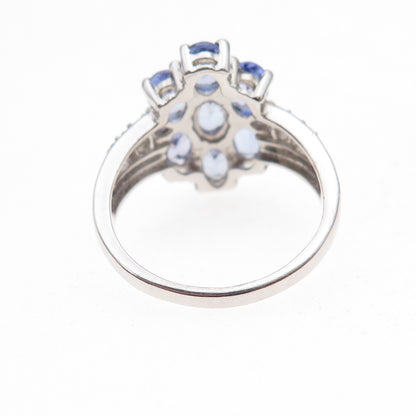 925 Sterling Silver Real Tanzanite & White Topaz Ring Size 8