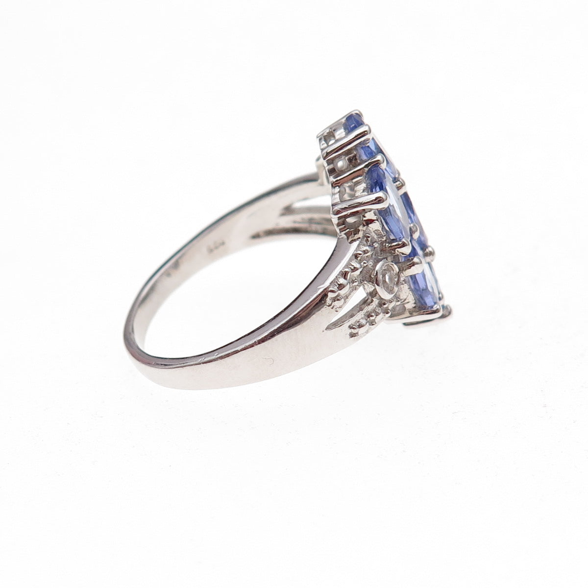 925 Sterling Silver Real Tanzanite & White Topaz Ring Size 8