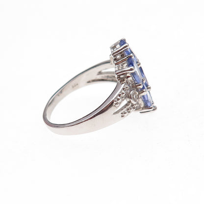 925 Sterling Silver Real Tanzanite & White Topaz Ring Size 8
