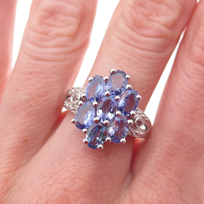 925 Sterling Silver Real Tanzanite & White Topaz Ring Size 8