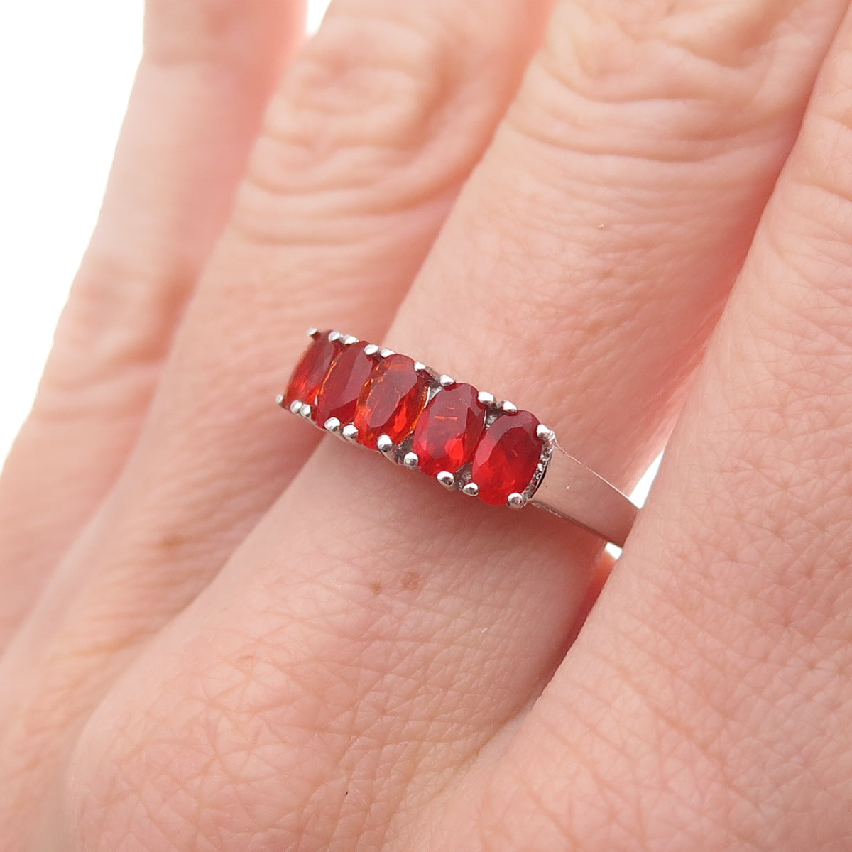 Chuck Clemency 925 Sterling Silver Real Oval-Cut Fire Opal Ring Size 7.75