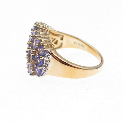925 Sterling Silver Gold Plated Real Oval & Round-Cut Tanzanite Ring Size 8