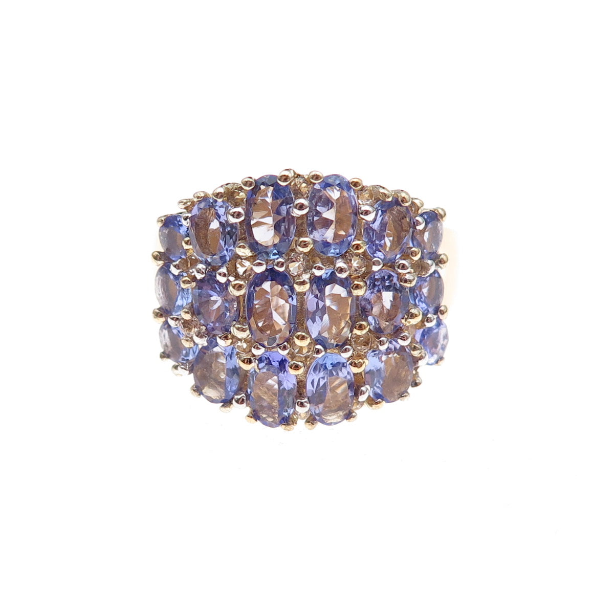 925 Sterling Silver Gold Plated Real Oval & Round-Cut Tanzanite Ring Size 8
