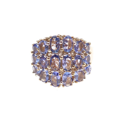 925 Sterling Silver Gold Plated Real Oval & Round-Cut Tanzanite Ring Size 8