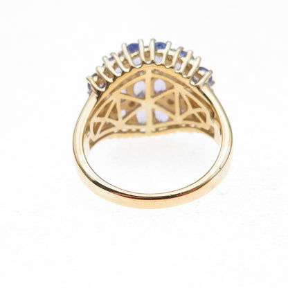 925 Sterling Silver Gold Plated Real Oval & Round-Cut Tanzanite Ring Size 8