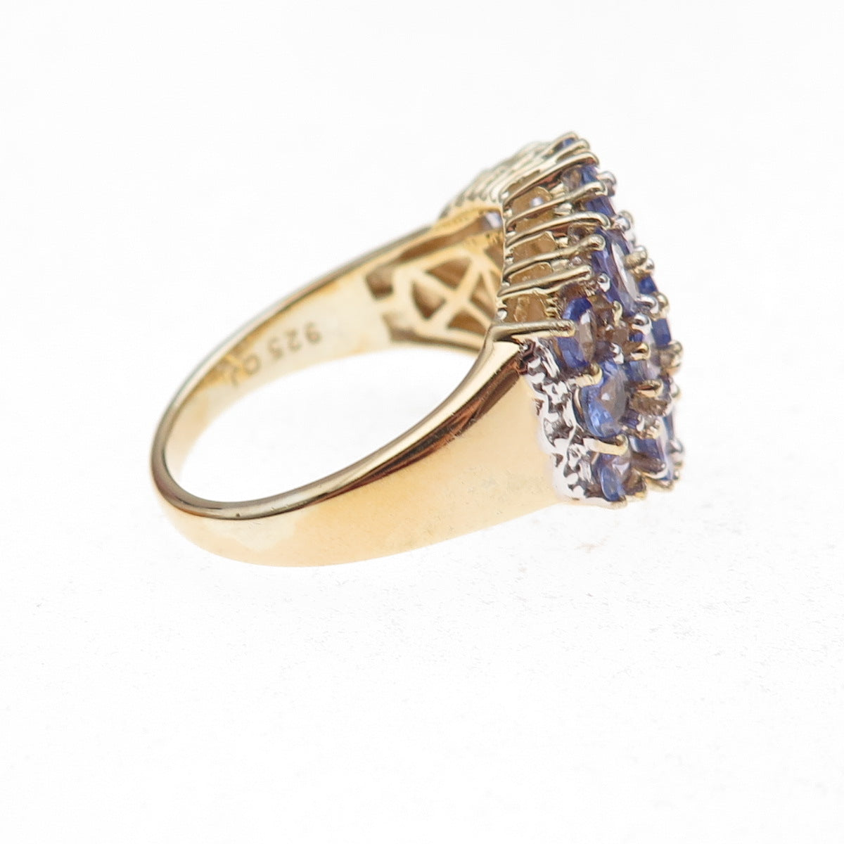 925 Sterling Silver Gold Plated Real Oval & Round-Cut Tanzanite Ring Size 8