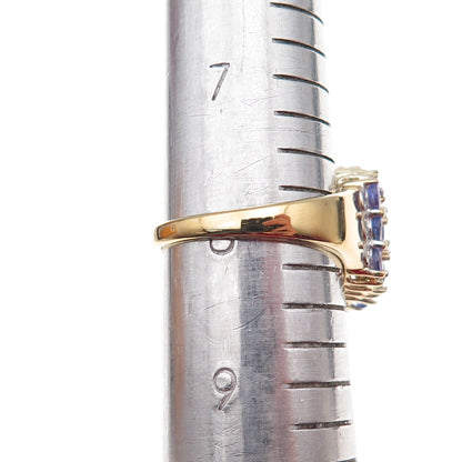 925 Sterling Silver Gold Plated Real Oval & Round-Cut Tanzanite Ring Size 8