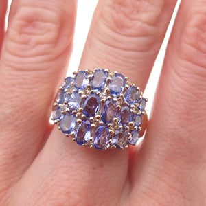 925 Sterling Silver Gold Plated Real Oval & Round-Cut Tanzanite Ring Size 8