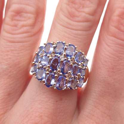 925 Sterling Silver Gold Plated Real Oval & Round-Cut Tanzanite Ring Size 8