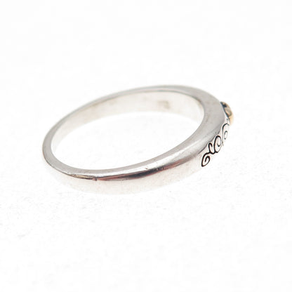 925 Sterling Silver 14K Gold Vintage Cross Heart Band Ring Size 6.25