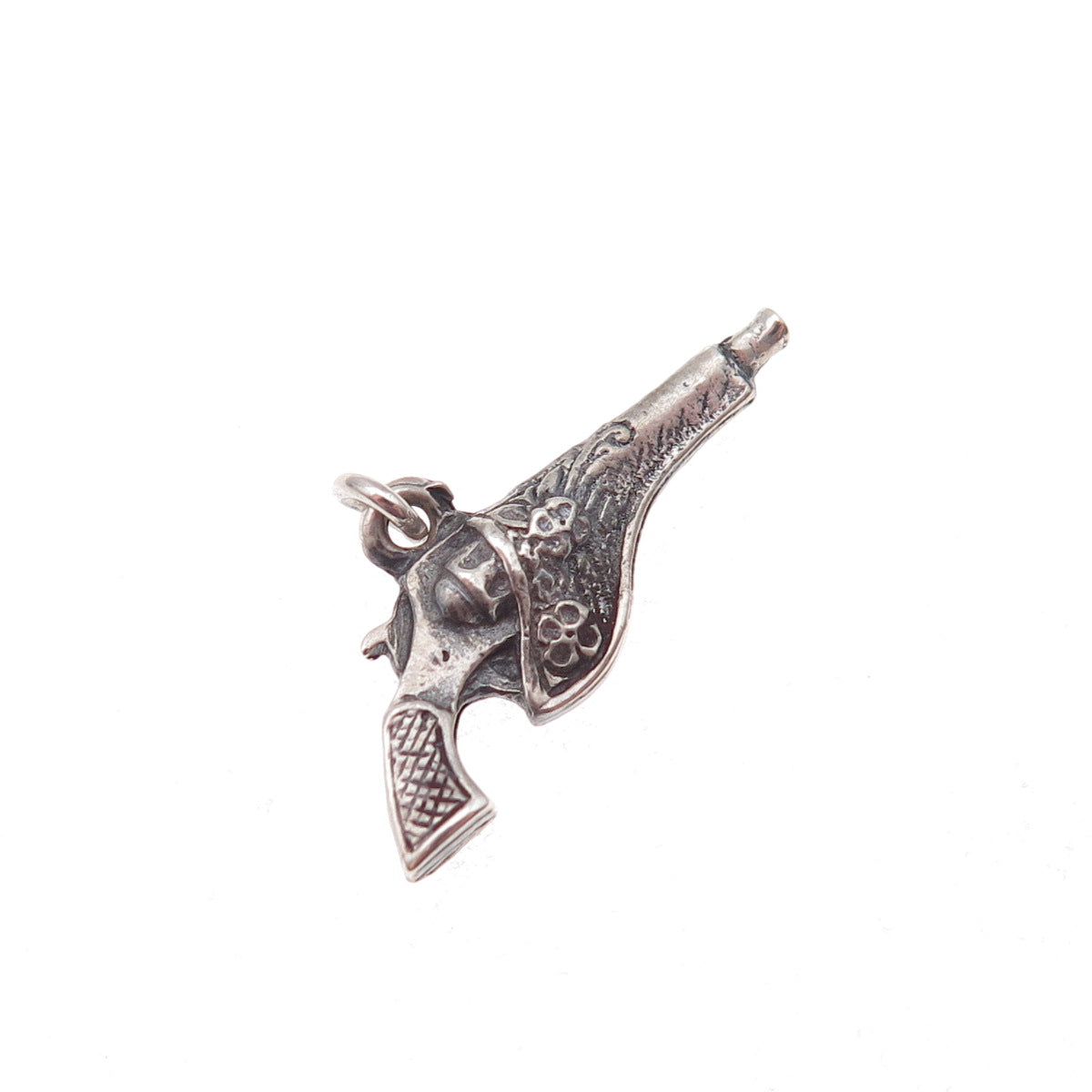 925 Sterling Silver Antique Art Deco Holstered Revolver Pistol Gun Charm Pendant